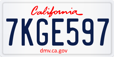 CA license plate 7KGE597
