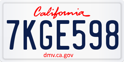 CA license plate 7KGE598