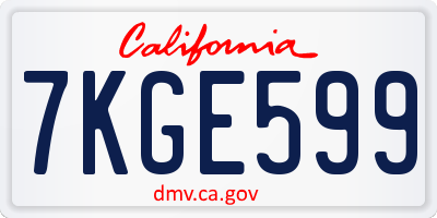 CA license plate 7KGE599