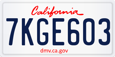 CA license plate 7KGE603