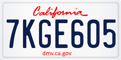 CA license plate 7KGE605