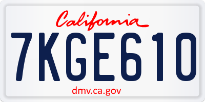 CA license plate 7KGE610