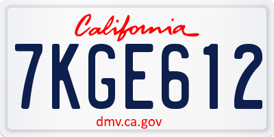 CA license plate 7KGE612