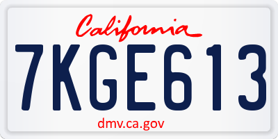 CA license plate 7KGE613