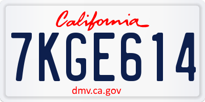CA license plate 7KGE614