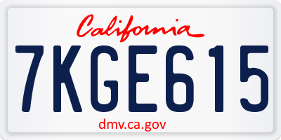 CA license plate 7KGE615