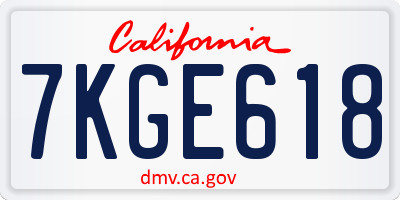 CA license plate 7KGE618
