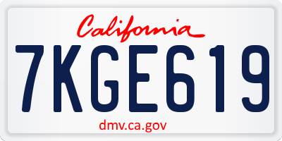 CA license plate 7KGE619