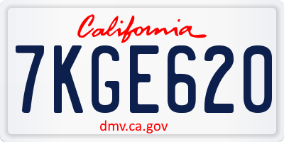 CA license plate 7KGE620