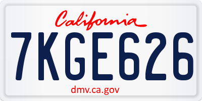 CA license plate 7KGE626
