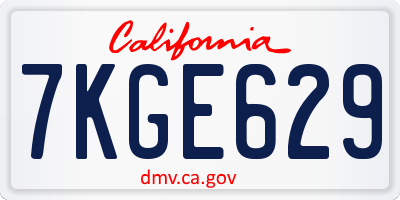 CA license plate 7KGE629