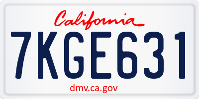 CA license plate 7KGE631
