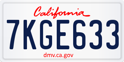 CA license plate 7KGE633