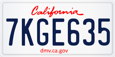 CA license plate 7KGE635