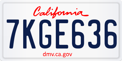 CA license plate 7KGE636