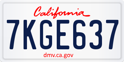 CA license plate 7KGE637