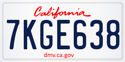 CA license plate 7KGE638