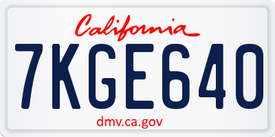 CA license plate 7KGE640