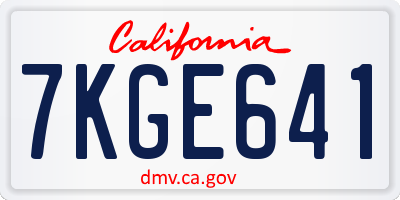 CA license plate 7KGE641