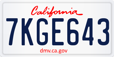 CA license plate 7KGE643