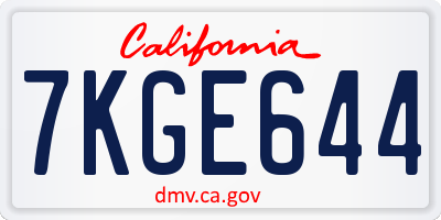 CA license plate 7KGE644