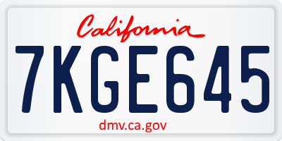 CA license plate 7KGE645