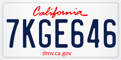 CA license plate 7KGE646