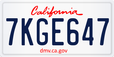 CA license plate 7KGE647