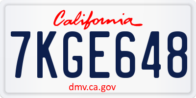 CA license plate 7KGE648