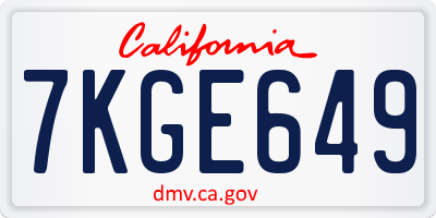 CA license plate 7KGE649