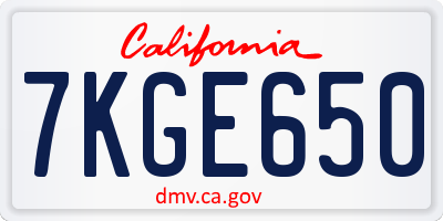 CA license plate 7KGE650