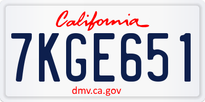 CA license plate 7KGE651