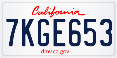CA license plate 7KGE653
