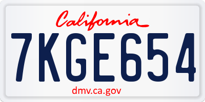 CA license plate 7KGE654