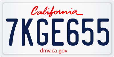 CA license plate 7KGE655