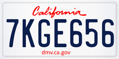 CA license plate 7KGE656
