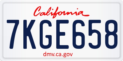 CA license plate 7KGE658
