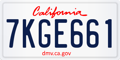 CA license plate 7KGE661
