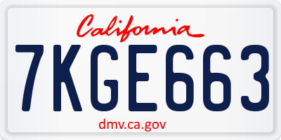 CA license plate 7KGE663
