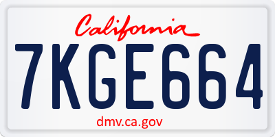 CA license plate 7KGE664