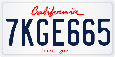 CA license plate 7KGE665
