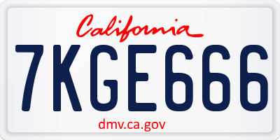 CA license plate 7KGE666
