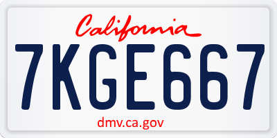 CA license plate 7KGE667