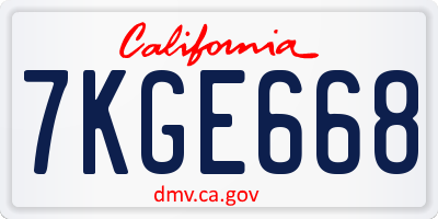 CA license plate 7KGE668