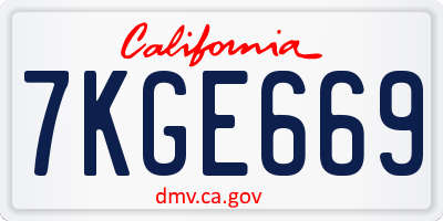 CA license plate 7KGE669