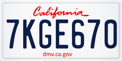 CA license plate 7KGE670