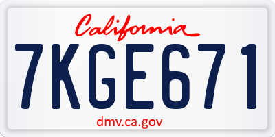 CA license plate 7KGE671
