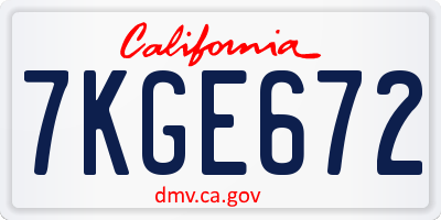CA license plate 7KGE672