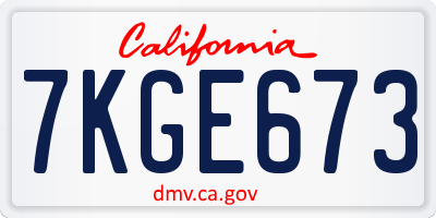 CA license plate 7KGE673