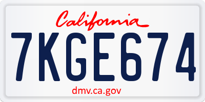 CA license plate 7KGE674